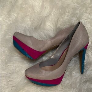 Jessica Simpson Pink, Blue, and Gray Heels